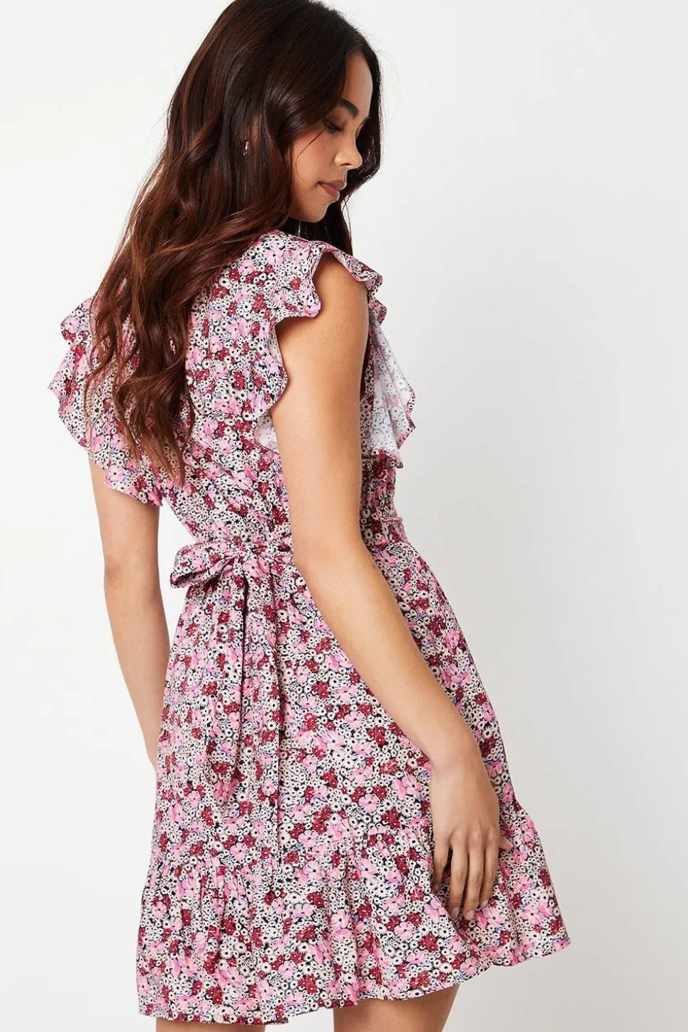 Petite Frill Sleeve Tie Waist Mini Dress