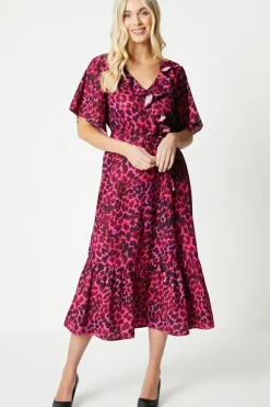Petite Frill Wrap Tier Hem Midi Dress