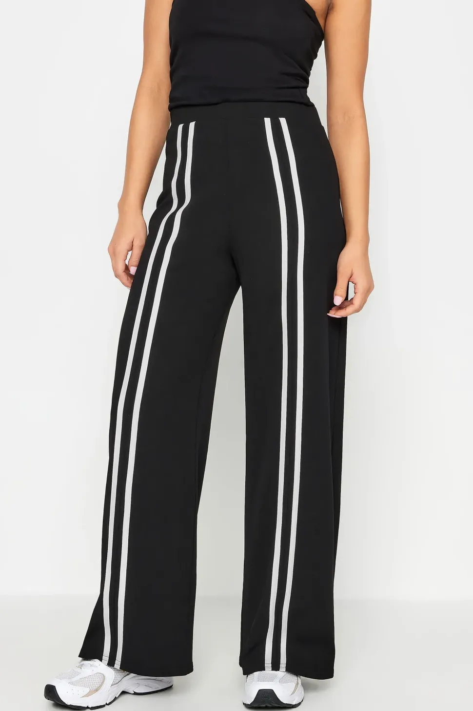 Petite Front Stripe Wide Leg Trousers
