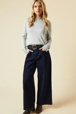 Petite Funnel Neck Button Cuff Longline Jumper