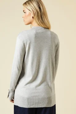 Petite Funnel Neck Button Cuff Longline Jumper