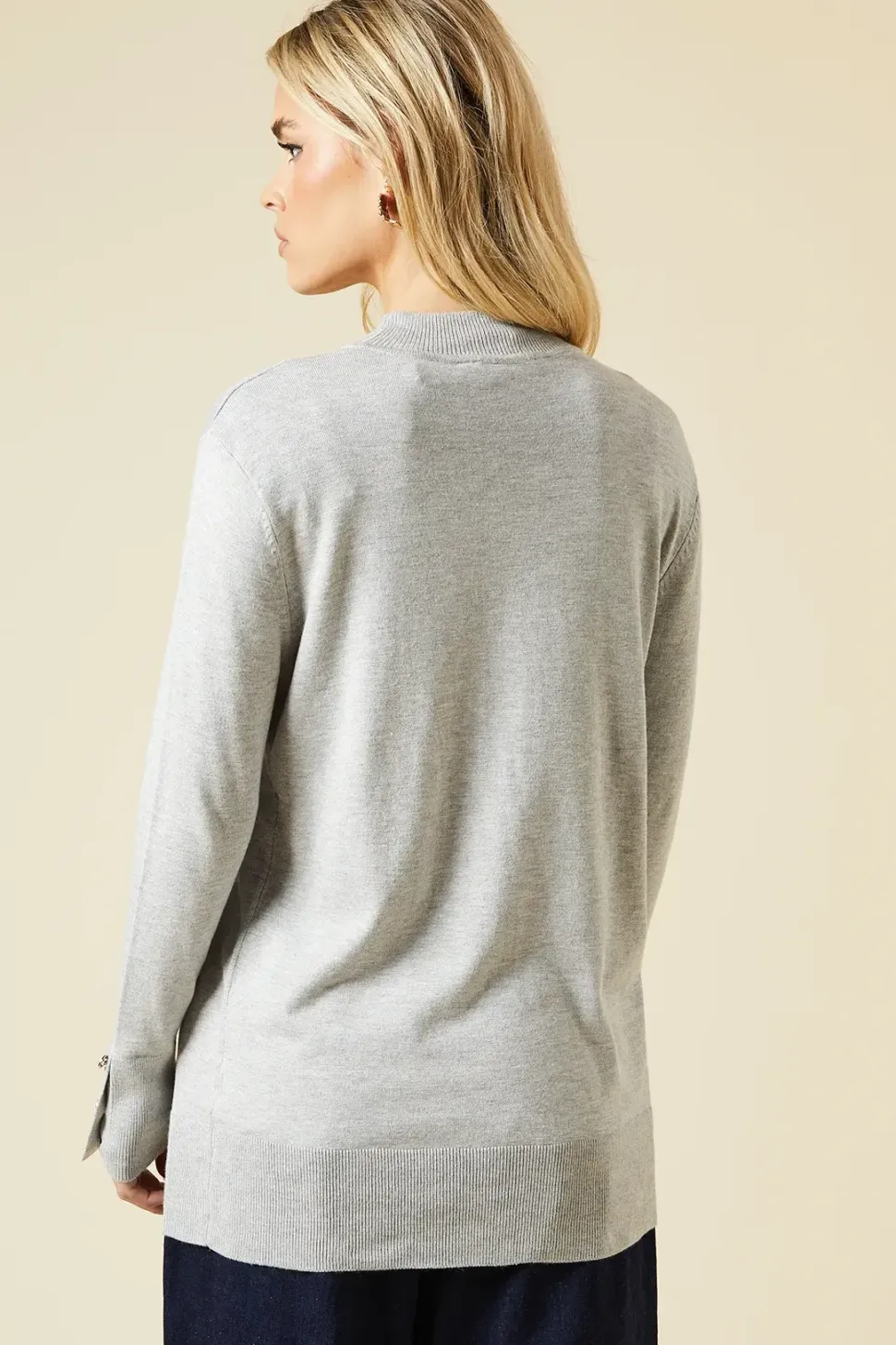 Petite Funnel Neck Button Cuff Longline Jumper