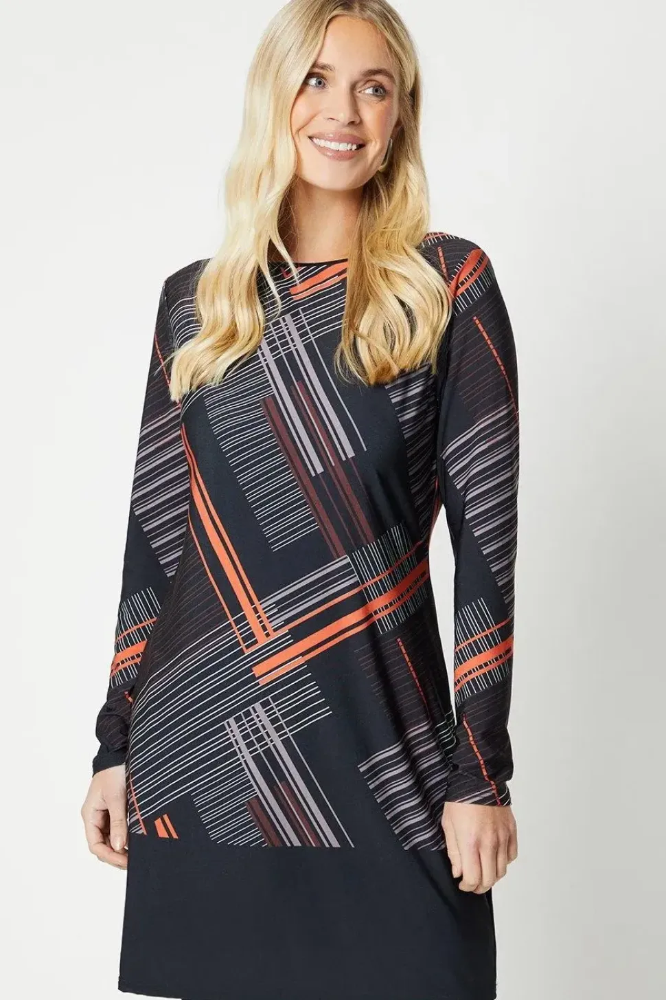 Petite Geo Border Jersey Shift Dress