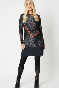 Petite Geo Border Jersey Shift Dress