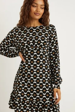 Petite Geo Frill Hem Mini Dress