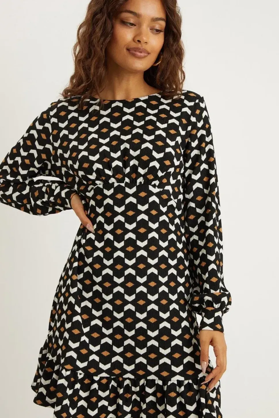 Petite Geo Frill Hem Mini Dress