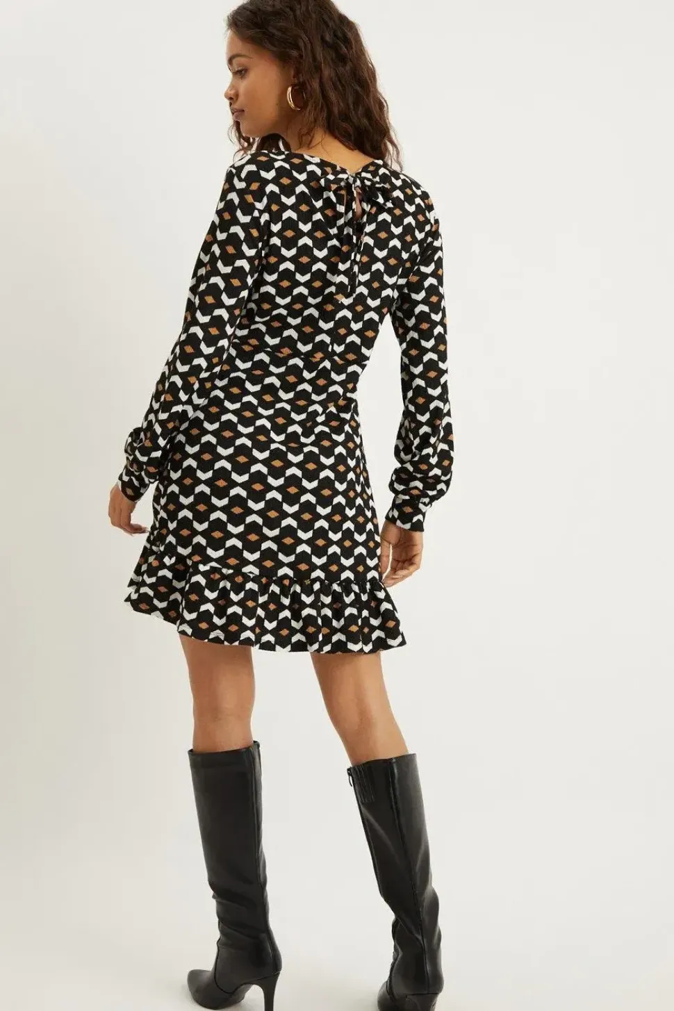 Petite Geo Frill Hem Mini Dress
