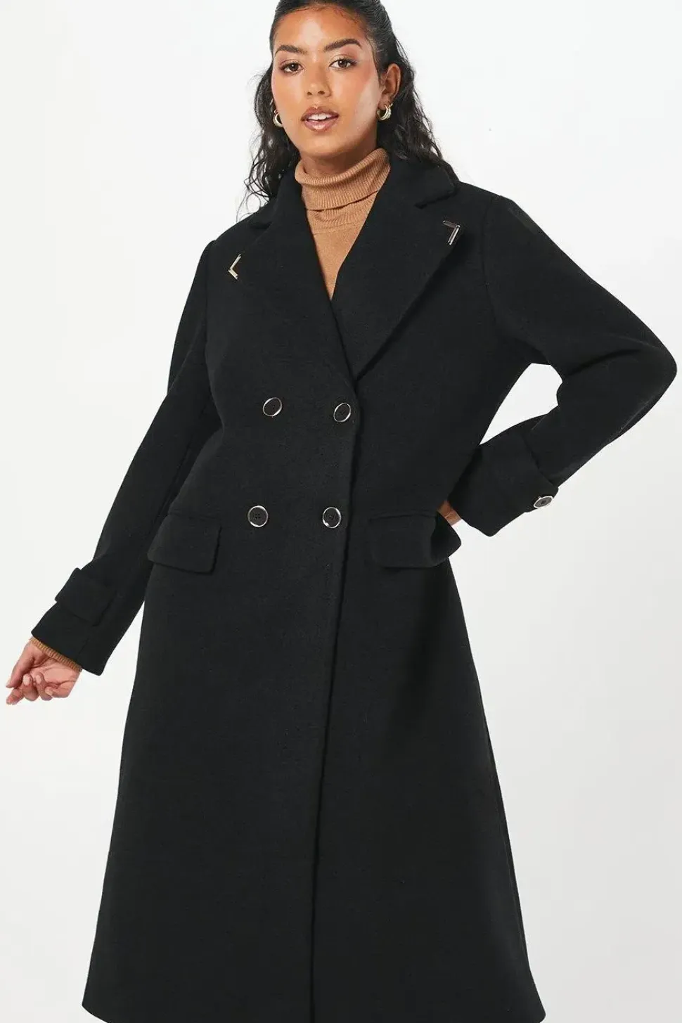 Petite Gold Trim Maxi Coat