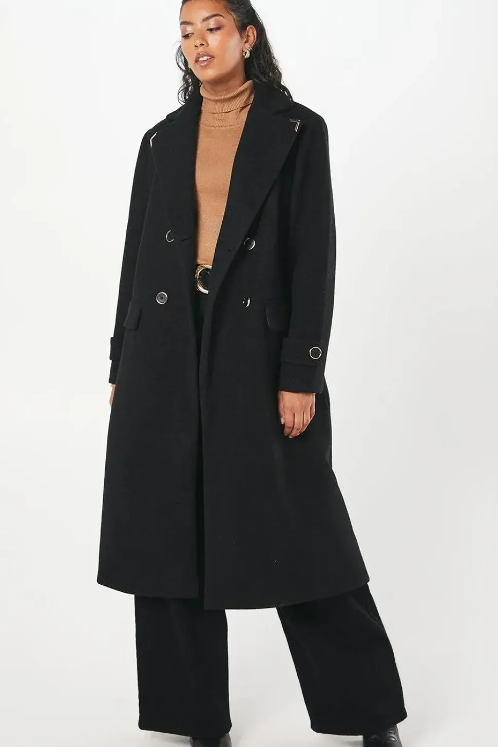 Petite Gold Trim Maxi Coat