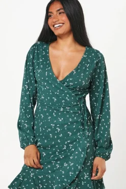 Petite Green Ditsy Wrap Mini Dress