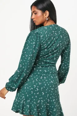 Petite Green Ditsy Wrap Mini Dress