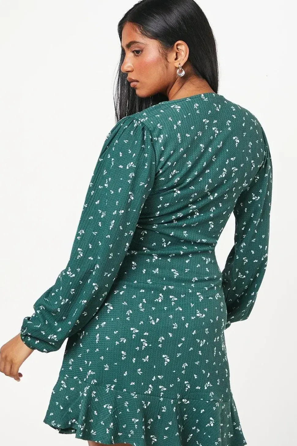 Petite Green Ditsy Wrap Mini Dress