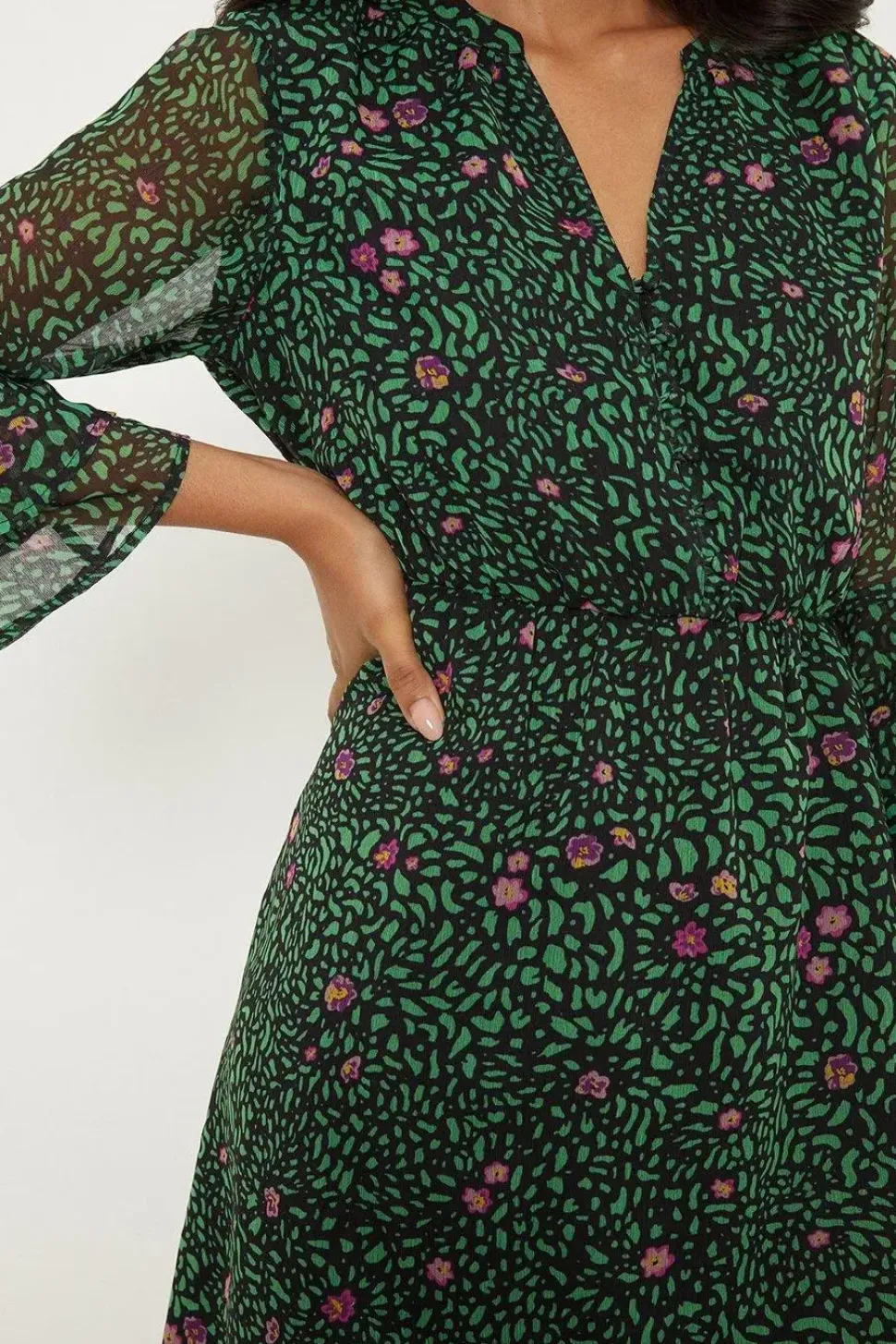 Petite Green Floral Belted Shift Dress