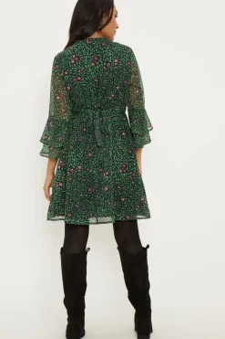 Petite Green Floral Belted Shift Dress