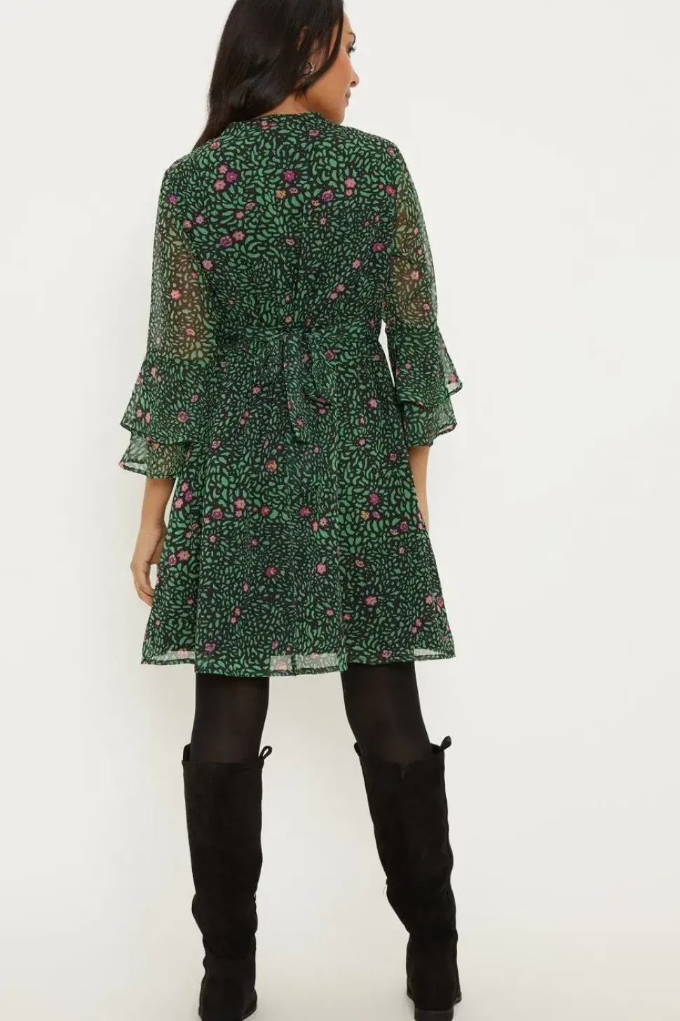 Petite Green Floral Belted Shift Dress