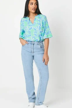 Petite Green Floral Flute Sleeve Blouse