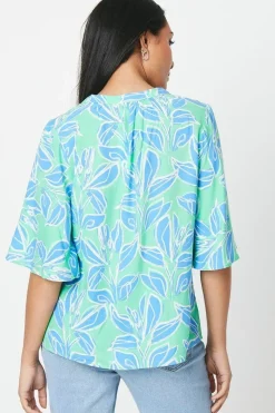 Petite Green Floral Flute Sleeve Blouse