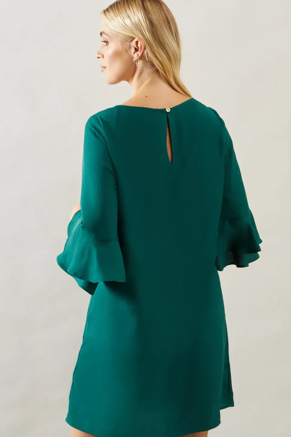 Petite Green Flute Sleeve Shift Dress