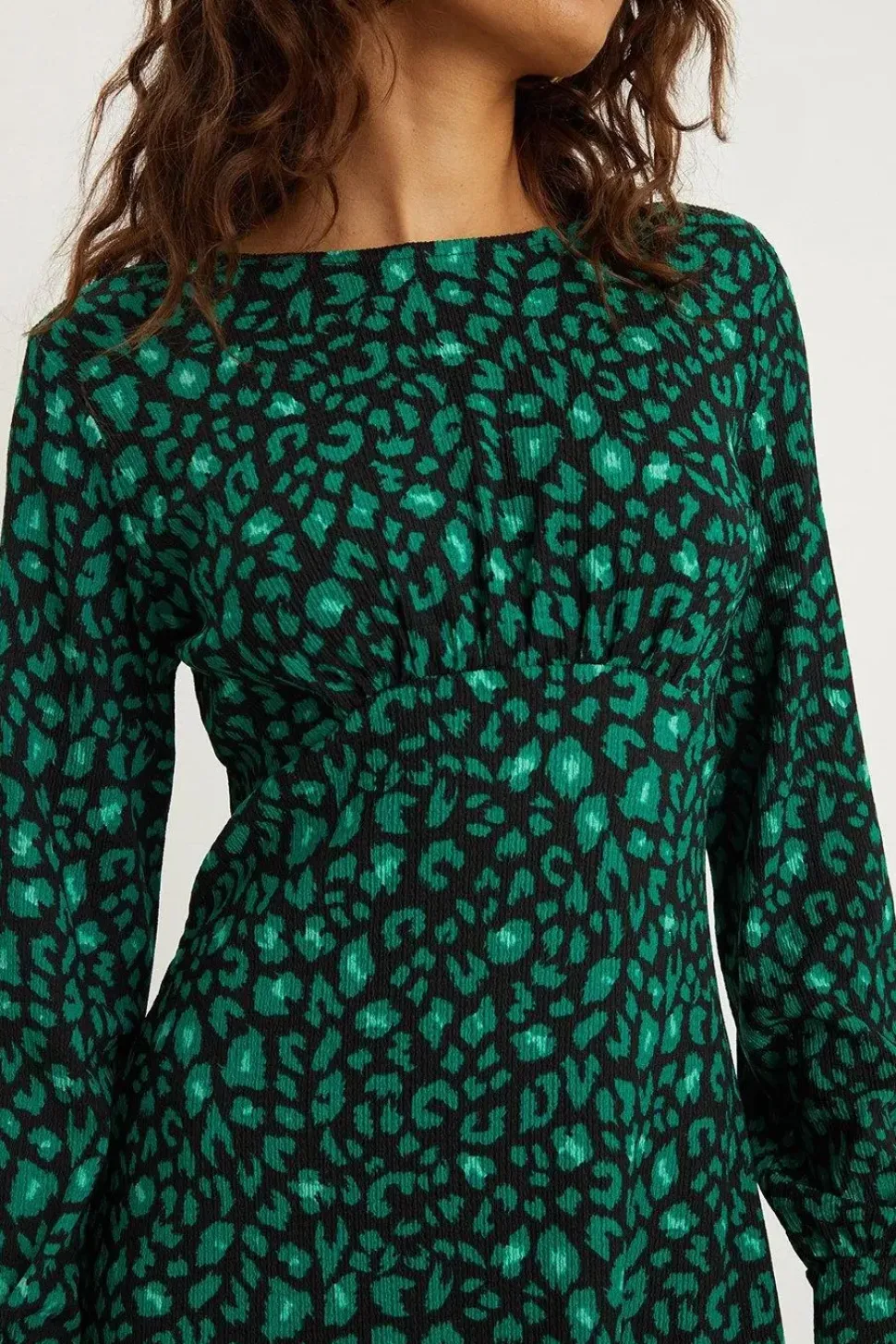 Petite Green Leopard Frill Hem Mini Dress