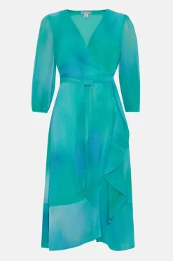 Petite Green Ombre Wrap Dress