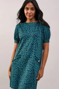Petite Green Short Sleeve Jacquard Ponte Shift Dress