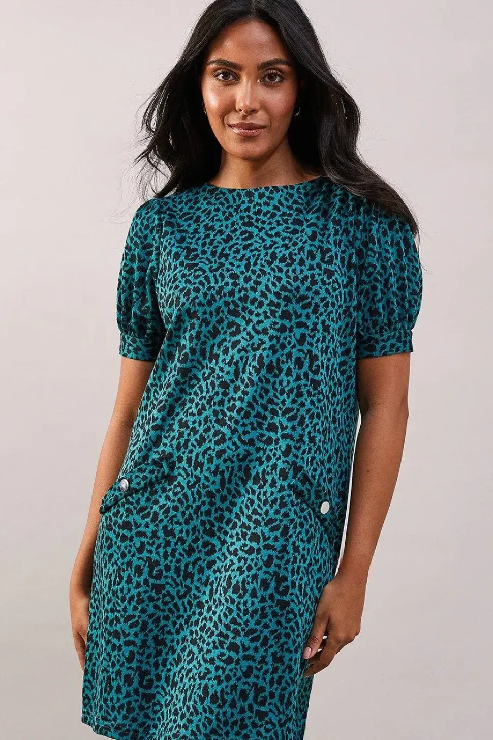 Petite Green Short Sleeve Jacquard Ponte Shift Dress