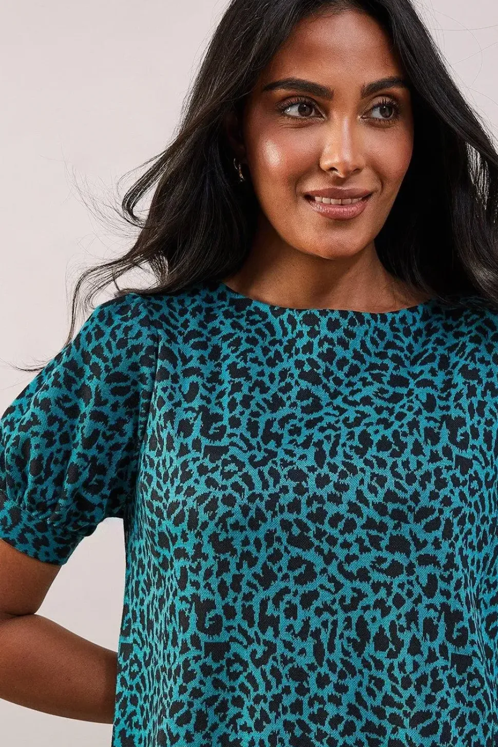 Petite Green Short Sleeve Jacquard Ponte Shift Dress