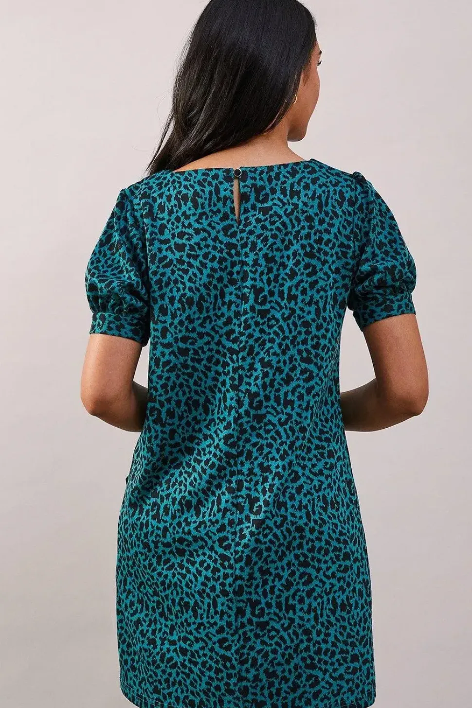 Petite Green Short Sleeve Jacquard Ponte Shift Dress