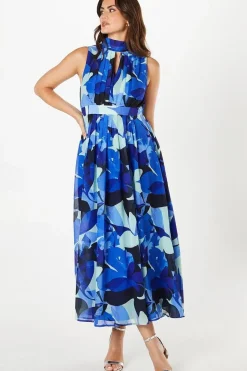 Petite High Neck Pleat Detail Sleeveless Maxi Dress