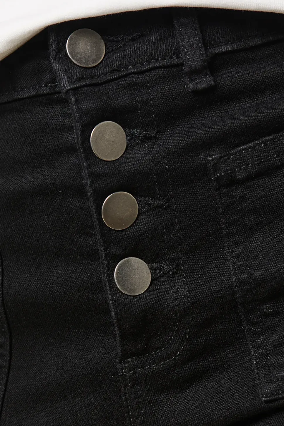 Petite High Rise Button Detail Patch Pocket Flare Jeans