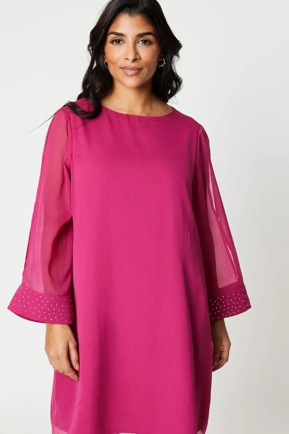Petite Hotfix Cuff Shift Dress