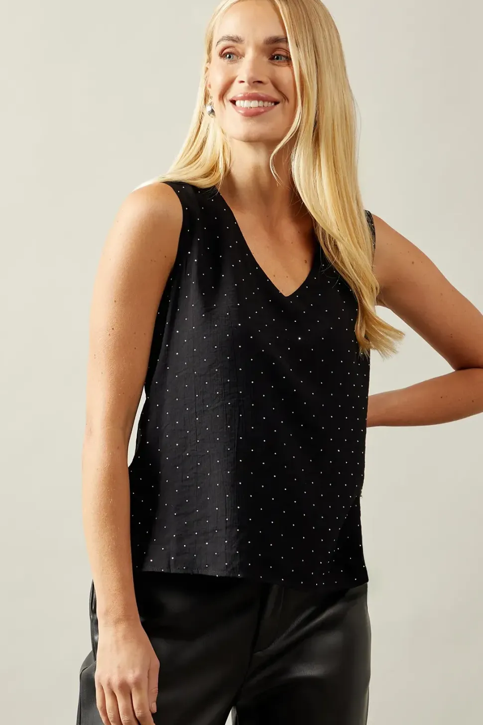 Petite Hotfix V Neck Cami