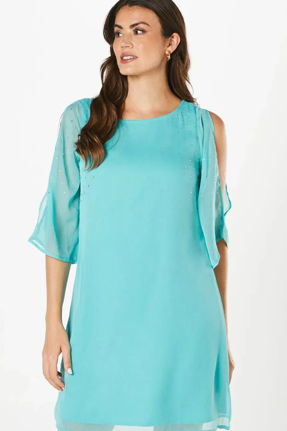 Petite Hotfix V Neck Overlay Dress