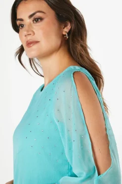 Petite Hotfix V Neck Overlay Dress