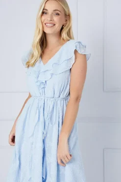 Petite Jacquard Ruffle Detail Tie Midi Dress