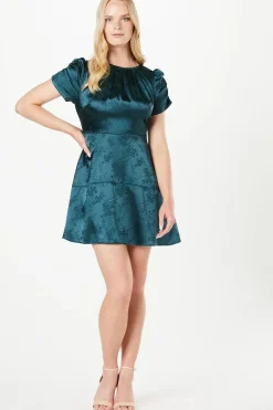 Petite Jacquard Satin Drop Hem Mini Dress