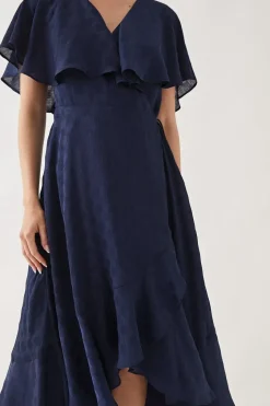 Petite Jacquard Spot Ruffle Wrap Midaxi Dress