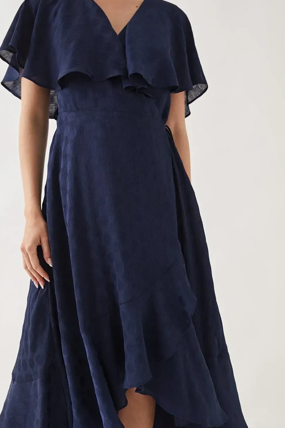 Petite Jacquard Spot Ruffle Wrap Midaxi Dress