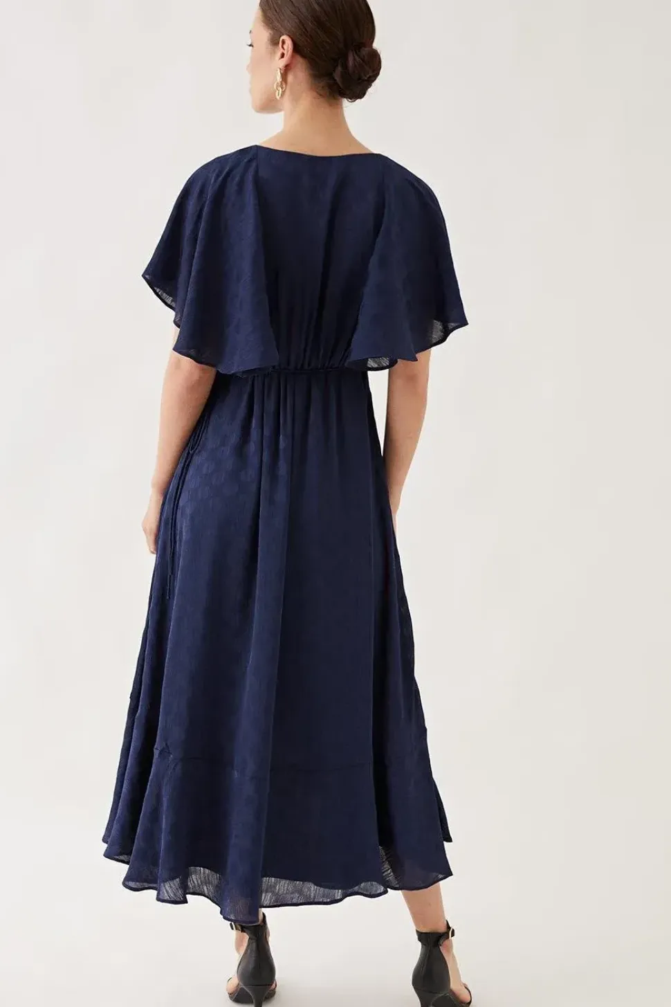 Petite Jacquard Spot Ruffle Wrap Midaxi Dress