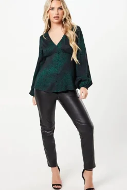 Petite Khaki Animal Long Sleeve Button Front Tea Blouse