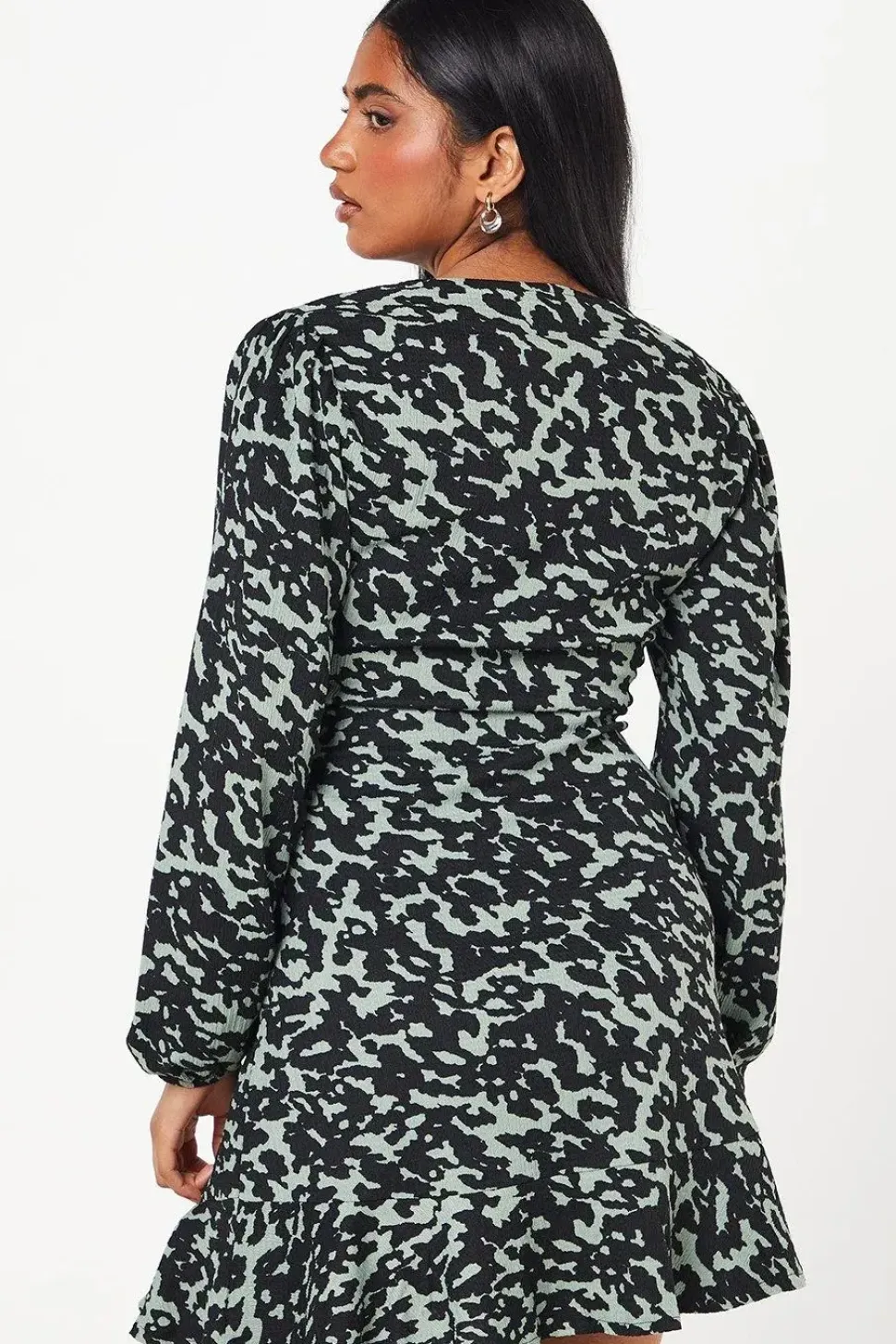 Petite Khaki Animal Wrap Mini Dress