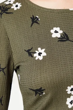 Petite Khaki Floral V Neck Mini Dress