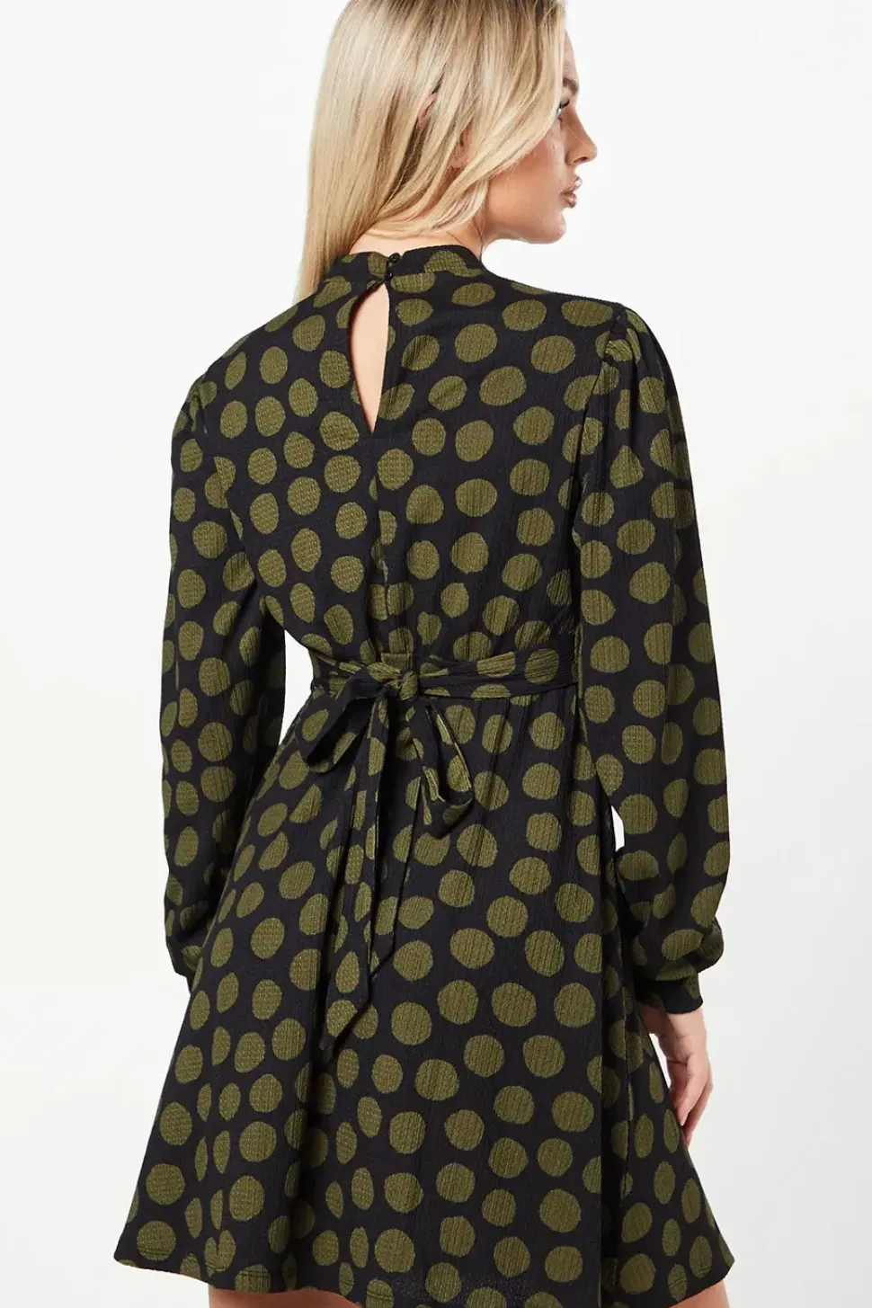 Petite Khaki Spot Keyhole Mini Dress