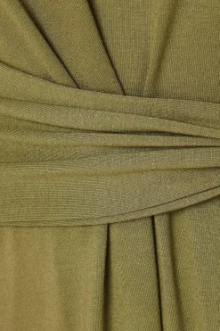Petite Khaki Tie Front Jersey Midi Dress