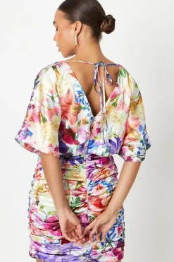 Petite Kimono Sleeve Mini Dress With Tie Neck