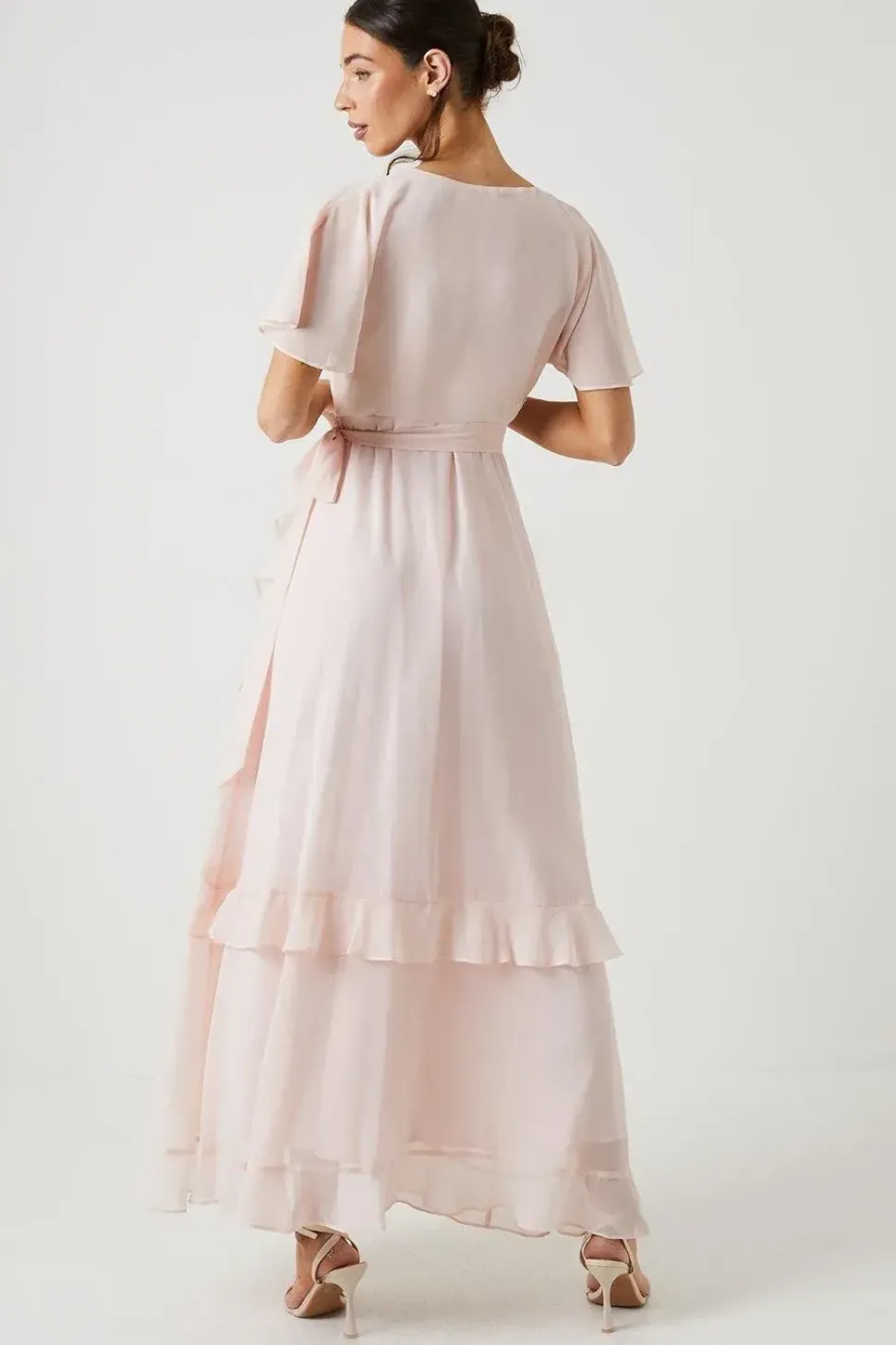 Petite Kimono Sleeve Ruffle Chiffon Maxi Bridesmaids Dress