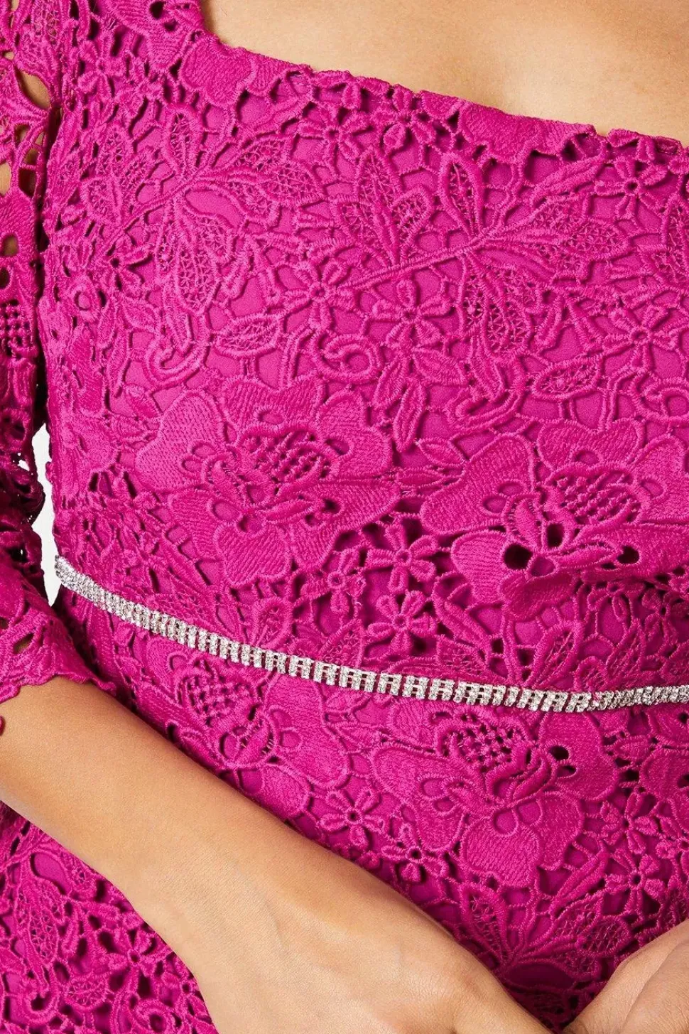 Petite Lace Embellished Waist Midi Dress