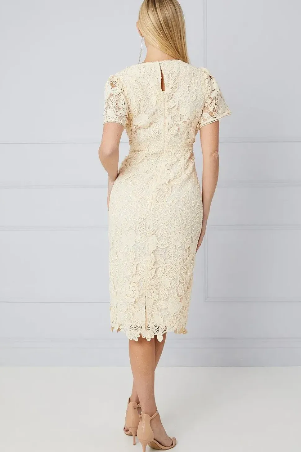 Petite Lace Flare Sleeve Pencil Dress