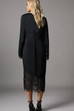 Petite Lace Panelled Satin Wrap Midi Dress