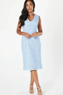 Petite Lace Pleated Sleeve Midi Dress